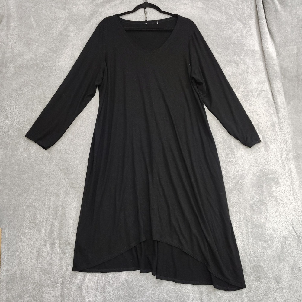 EILEEN FISHER Woman 2X* Long Sleeve Midi Dress Black  Assymetric Hi Low Minimal
